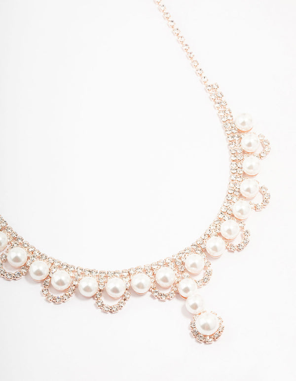 Rose Gold Pearl & Diamante Necklace