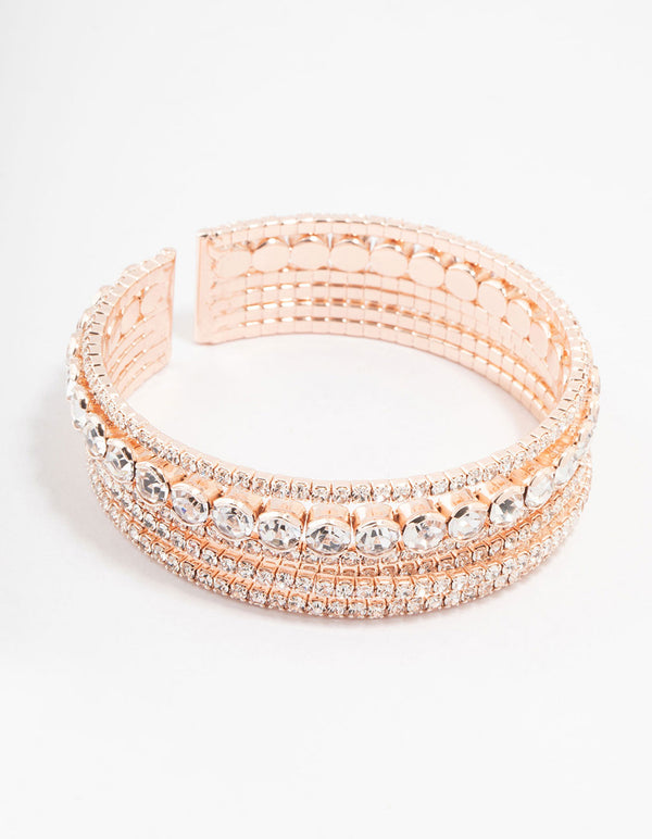 Rose Gold Diamante Multi Row Bracelet