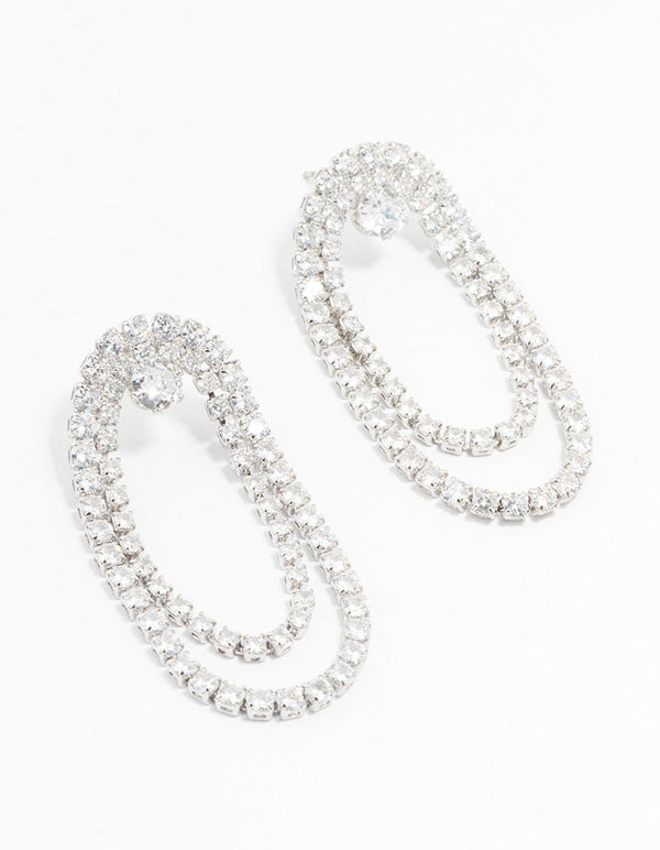 Rhodium Cubic Zirconia Draped Cupchain Earrings