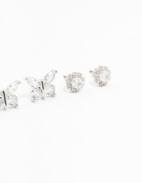 Rhodium Cubic Zirconia Butterfly Stud Earrings 3-Pack - link has visual effect only