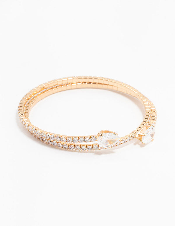 Gold Double Pointed Cubic Zirconia Bangle Bracelet