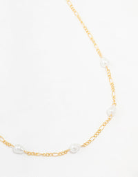 Gold Plated Figaro Pearl Station Necklace - link has visual effect only