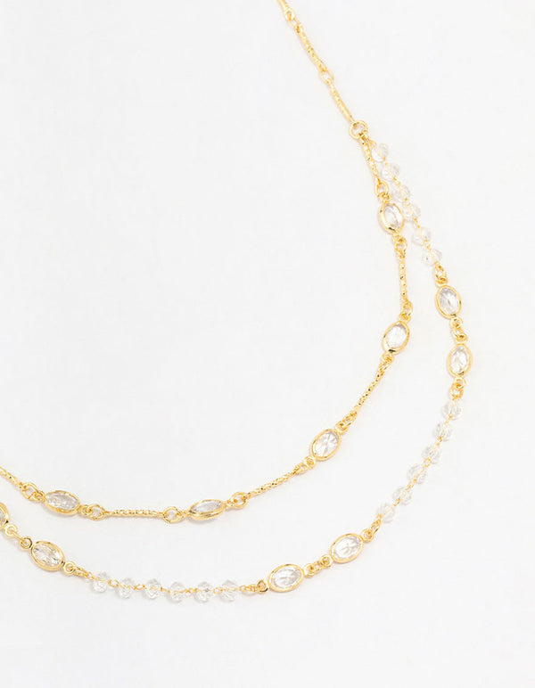 Gold Plated Crystal Layered Necklace