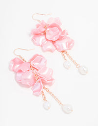 Rose Gold Petal Chain Pearl Drop Earrings - link has visual effect only