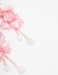 Rose Gold Petal Chain Pearl Drop Earrings - link has visual effect only