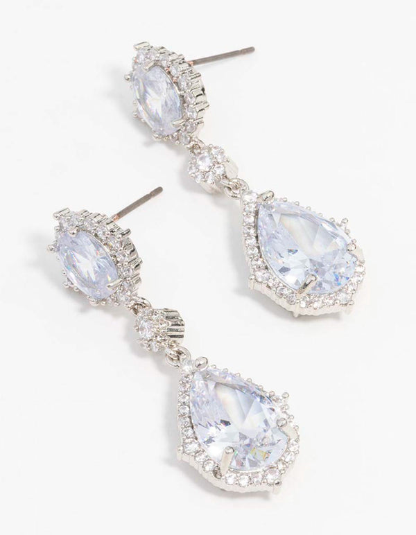 Rhodium Cubic Zirconia Multiple Drop Earrings