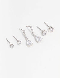 Rhodium Cubic Zirconia Stud & Drop Earrings 3-Pack - link has visual effect only