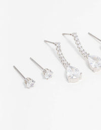 Rhodium Cubic Zirconia Stud & Drop Earrings 3-Pack - link has visual effect only