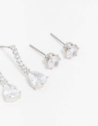 Rhodium Cubic Zirconia Stud & Drop Earrings 3-Pack - link has visual effect only