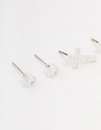 Silver Cubic Zirconia Multi Stud Earrings 3-Pack - link has visual effect only