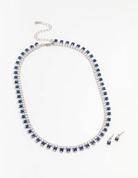 Silver Cubic Zirconia Sapphire Necklace & Earring Set - link has visual effect only