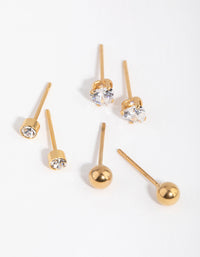 24 Carat Gold Plated Surgical Steel Love Stud Earrings 3-Pack - link has visual effect only