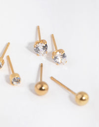 24 Carat Gold Plated Surgical Steel Love Stud Earrings 3-Pack - link has visual effect only