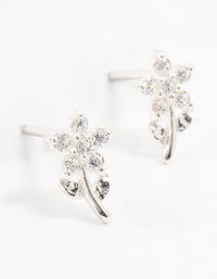 Sterling Silver Cubic Zirconia Flower Stem Earrings - link has visual effect only