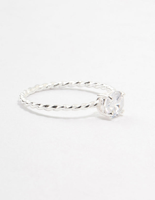 Sterling Silver Cubic Zirconia Twist Engagement Ring