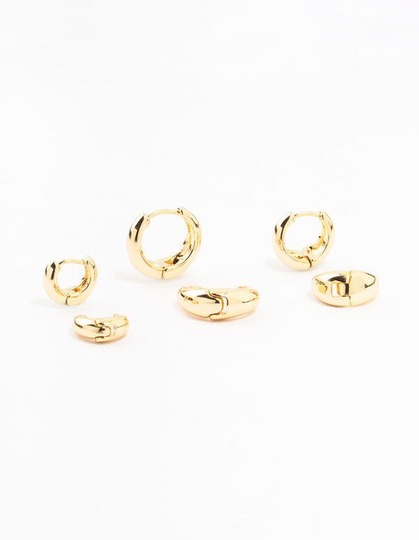 Gold Plated Clean Hoop Earrings 3-Pack