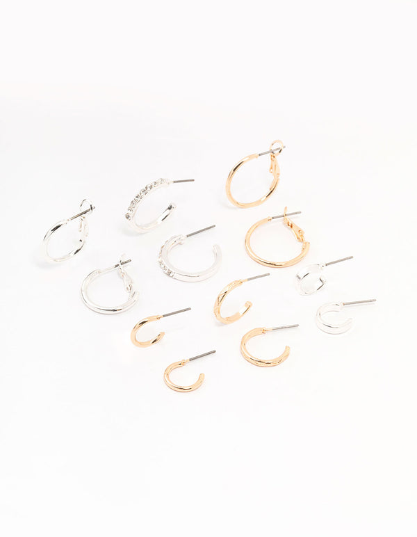 Mixed Metals Diamante Sleeper Earrings 6-Pack