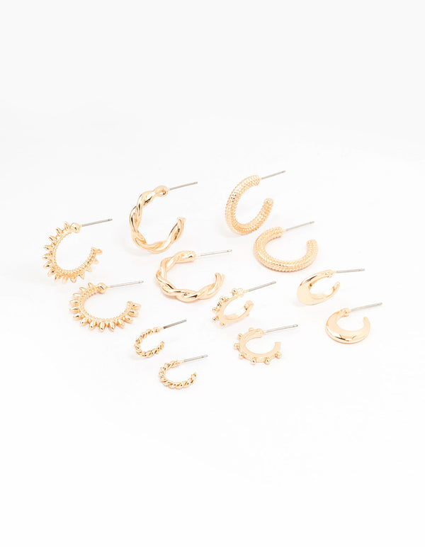 Gold Spike Huggie Earrings 6-Pack