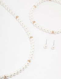 Gold Pearl Earrings, Bracelet & Necklace Multi Pack - link has visual effect only