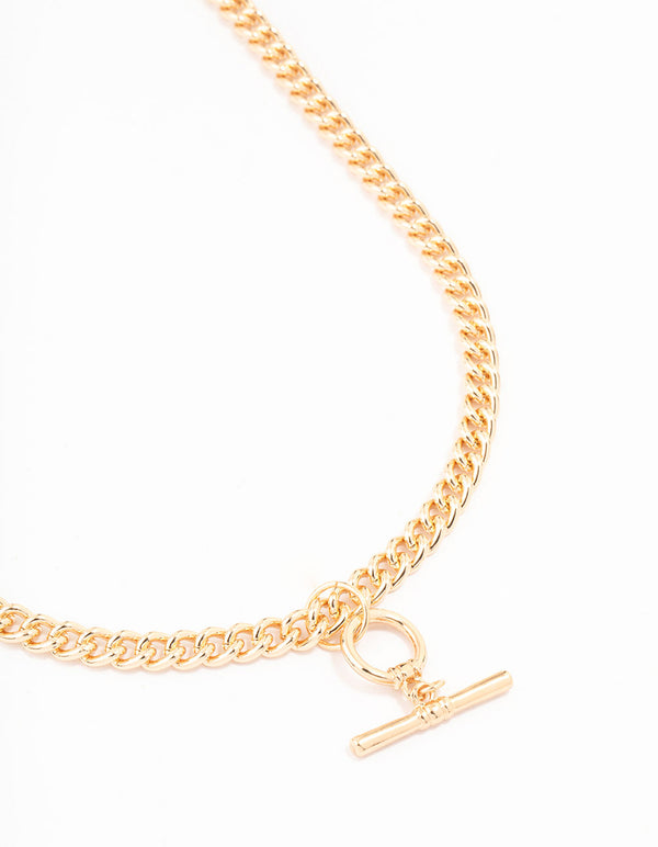 Gold Chunky T Bar Necklace