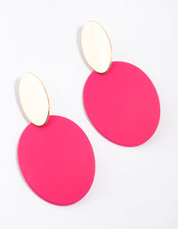 Gold Pink Plastic Flat Oval Disc Drop Earrings - link has visual effect only