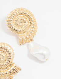 Gold Plated Shell And Pearls Drop Earrings - link has visual effect only