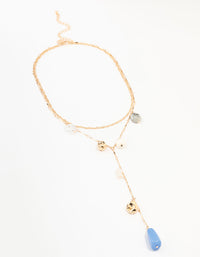 Gold Mixed Beaded Charm Y Necklace - link has visual effect only