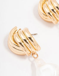 Gold Ribbed Cross Pearl Drop Earrings - link has visual effect only