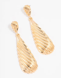 Gold Ribbed Teardrop Earrings - link has visual effect only