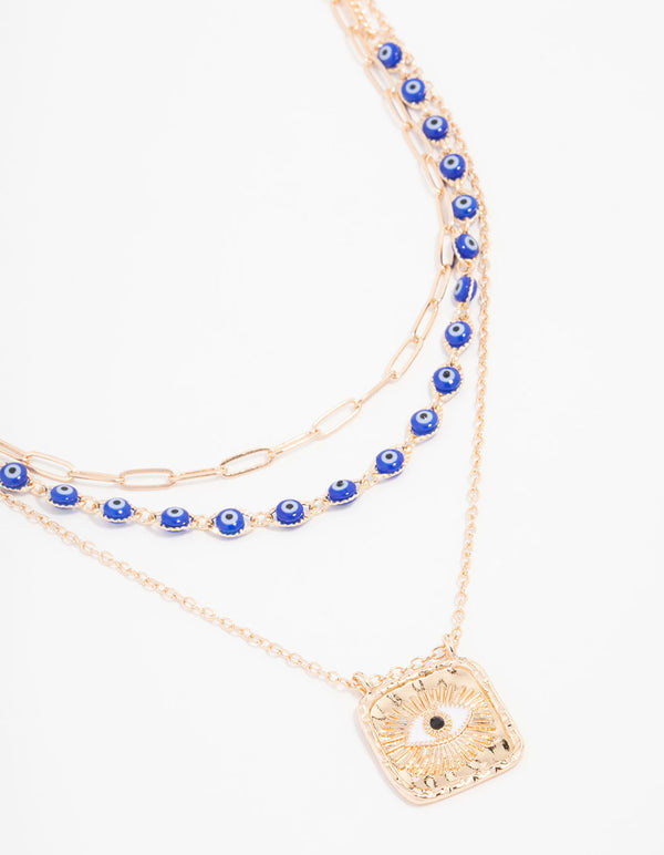 Gold Plated Layered Evil Eye Necklace