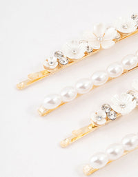 Gold Diamante & Flower Pearl Clips 4-Pack - link has visual effect only