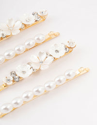 Gold Diamante & Flower Pearl Clips 4-Pack - link has visual effect only