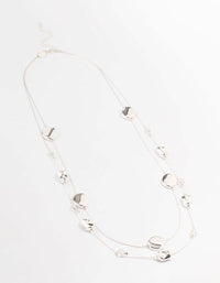 Shiny Silver 2 Row Mixed Bead Layered Necklace - link has visual effect only