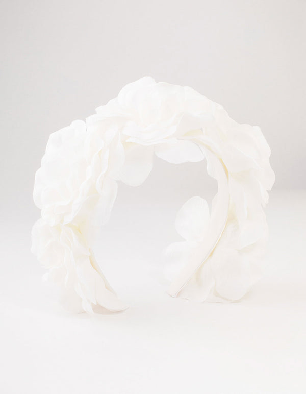 White Oversized Fabric Flowers Headband