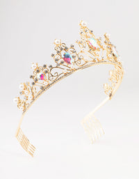 Gold Pear Shaped Stones & Pearls Tiara - link has visual effect only