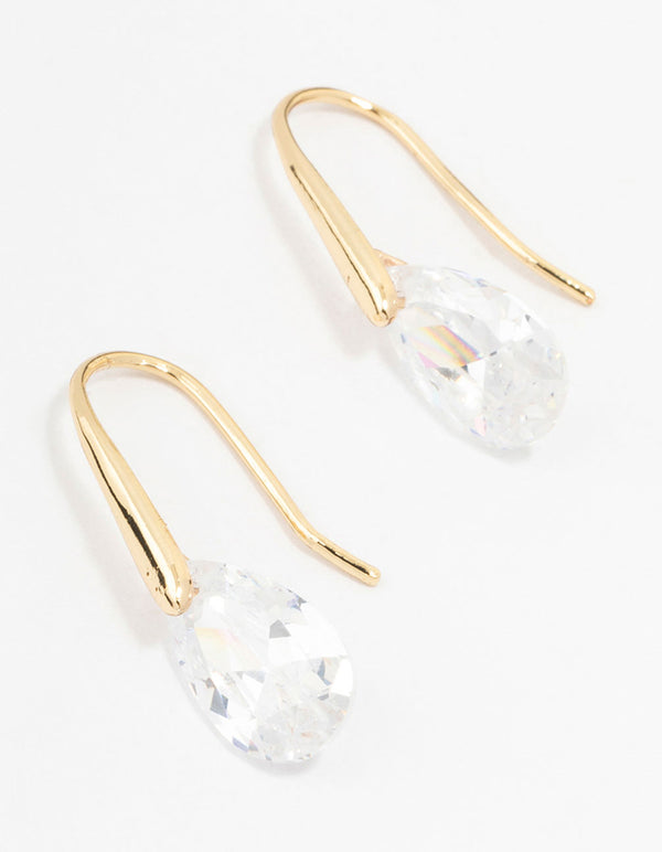 Gold Cubic Zirconia Teardrop Hook Drop Earrings