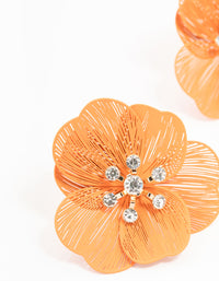 Orange Coated Textured Flower Diamante Stone Earrings - link has visual effect only