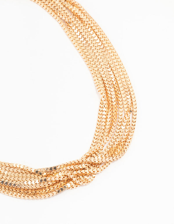 Gold Multi Row Chain Station Necklace