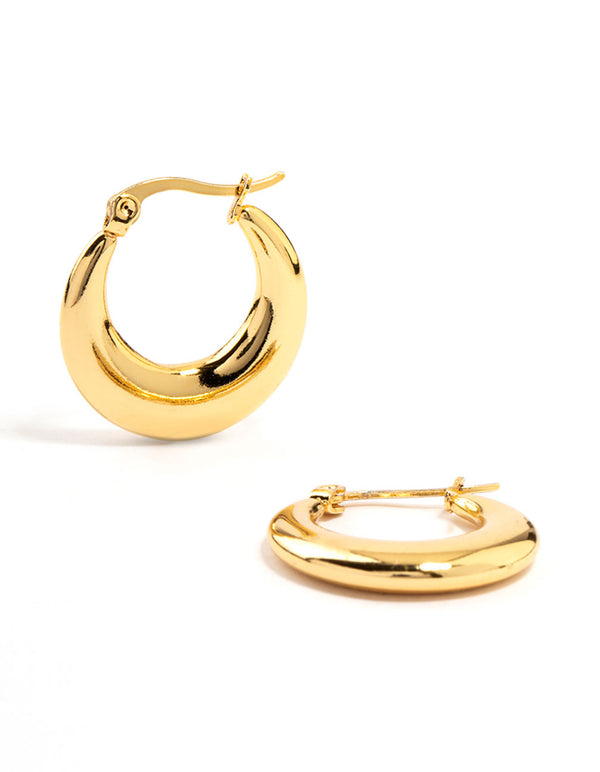 Gold Plated Stainless Steel Crescent Hoop Earrings