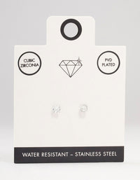 Waterproof Stainless Steel Cubic Zirconia Stud Earrings 5 MM - link has visual effect only