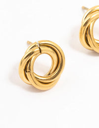 Waterproof Gold Plated Stainless Steel Knotted Doughnut Stud Earrings - link has visual effect only