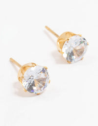 Gold Plated Stainless Steel Cubic Zirconia Stud Earrings 7 MM - link has visual effect only