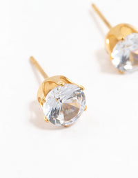 Gold Plated Stainless Steel Cubic Zirconia Stud Earrings 7 MM - link has visual effect only