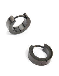 Waterproof Black Coated  Stainless Steel Wide Huggie Earrings - link has visual effect only