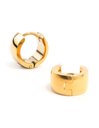 Waterproof Gold Plated Stainless Steel Wide Round Huggie Earrings - link has visual effect only