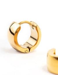 Waterproof Gold Plated Stainless Steel Wide Round Huggie Earrings - link has visual effect only