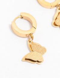 Waterproof Gold Plated Stainless Steel Butterfly Drop Huggie Earrings - link has visual effect only