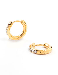 Waterproof Gold Plated Stainless Steel Round Diamante Clicker Hoop Earrings - link has visual effect only