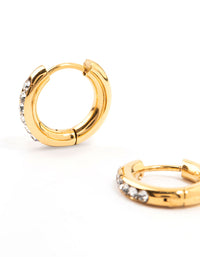 Waterproof Gold Plated Stainless Steel Round Diamante Clicker Hoop Earrings - link has visual effect only