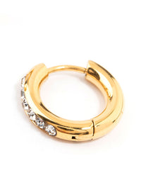 Waterproof Gold Plated Stainless Steel Round Diamante Clicker Hoop Earrings - link has visual effect only